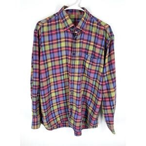 Alan Flusser Button Down Collar Shirt Mens Large Colorful Check Plaid L/S Pocket